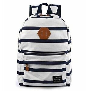 DGY Canvas Laptop Backpack WHITE BLUE STRIPE FITS 14" LAPTOP